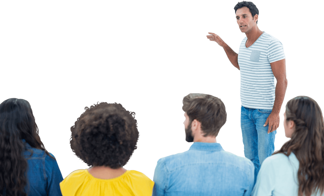 Man Explaining to Group of People with Transparent Background