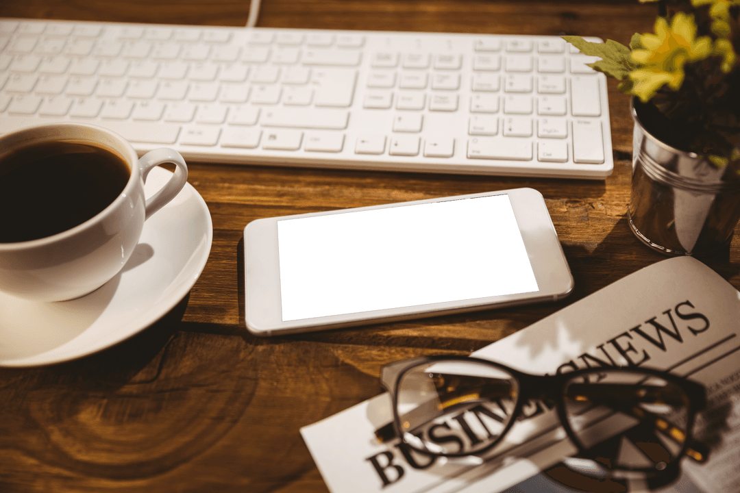 Transparent Smartphone Keyboard Workspace Beverage