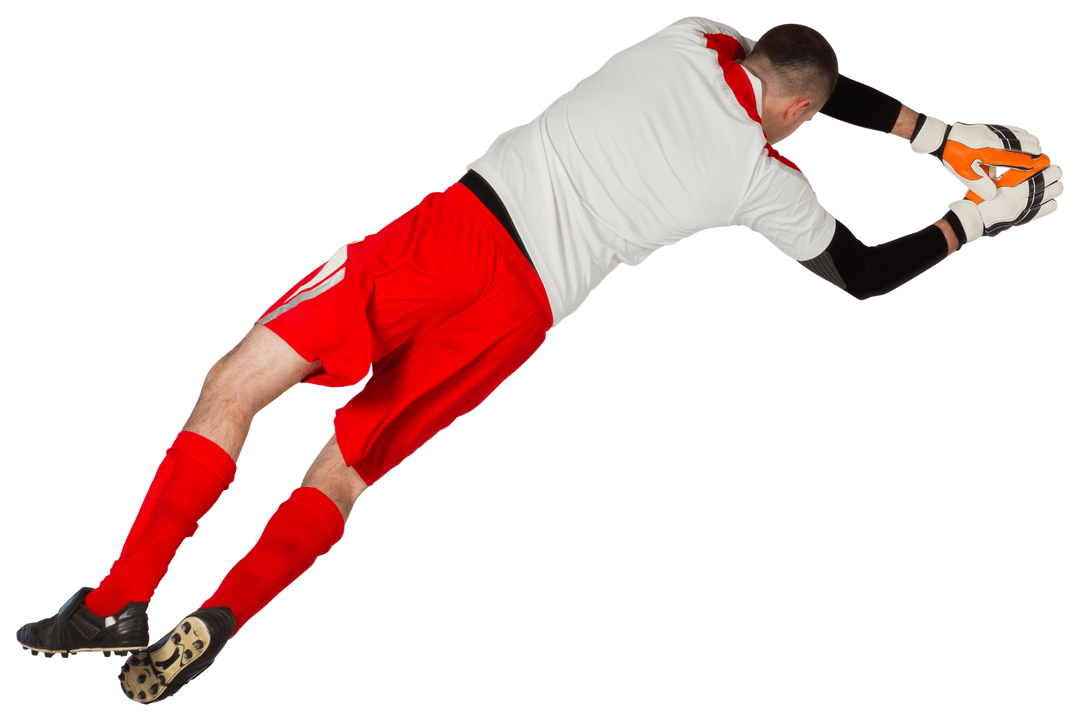 Dynamic Soccer Goalie Catching Ball on Transparent Background