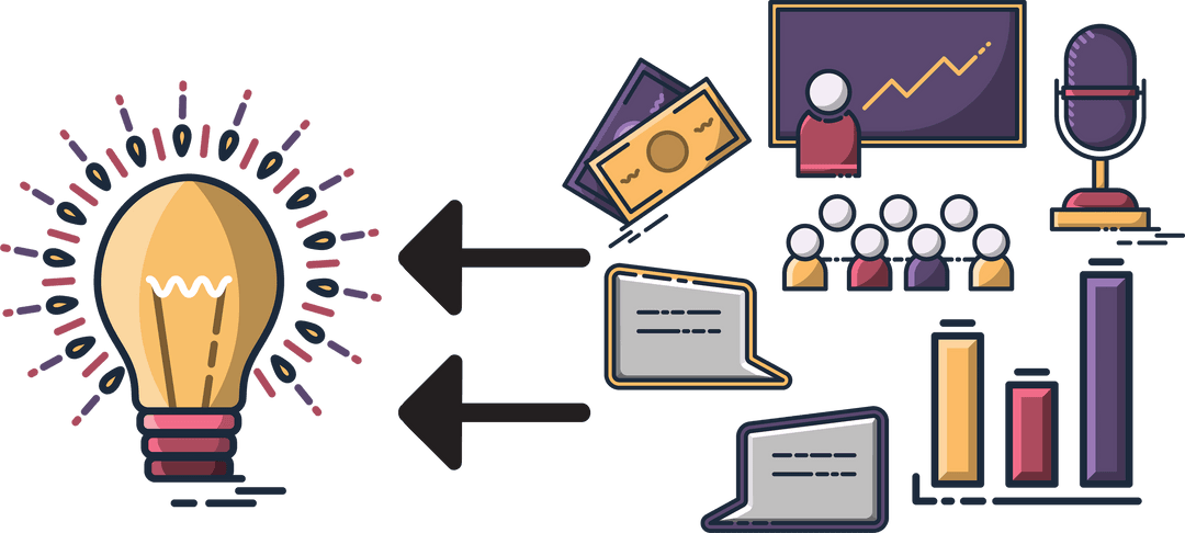 Transparent Business and Communication Concept with Lightbulb and Arrows