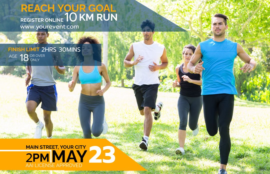 Energetic Group Participating in a Local 10km Run Event