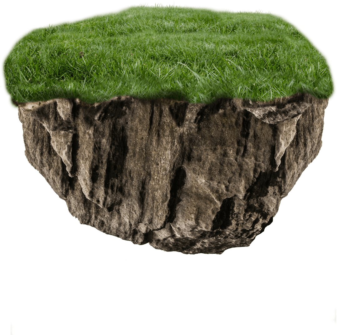 Floating Earth Fragment with Grass on Transparent Background