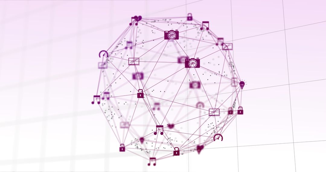 Abstract 3D Network Sphere with Digital Icons