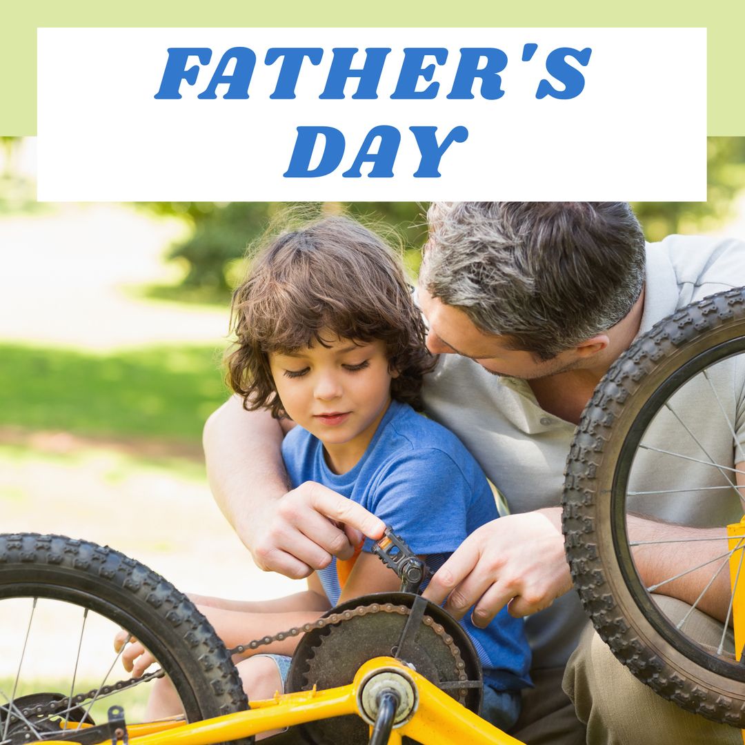 Father Teaching Son To Fix Bike On Father's Day Outdoor Activity - Download Free Stock Templates Pikwizard.com