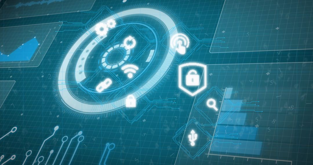 Digital Interface with Security and Data Processing Icons