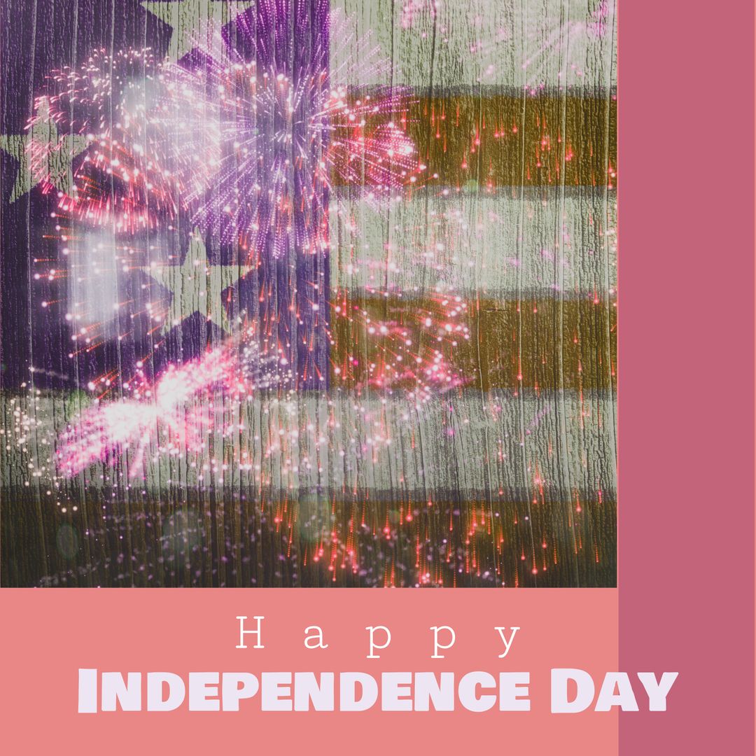 Vibrant Fireworks on American Flag for Independence Day Celebration