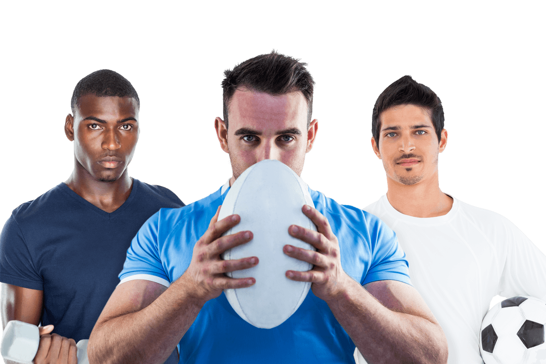 Diverse Group Analyzing Fitness And Transparent Rugby Convey Theme