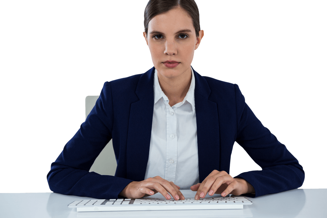 Businesswoman Typing on Keyboard with Transparent Background