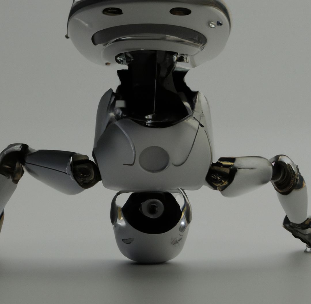 Image of front view of white robot on it's head with copy space on grey background - Free Images, Stock Photos and Pictures on Pikwizard.com