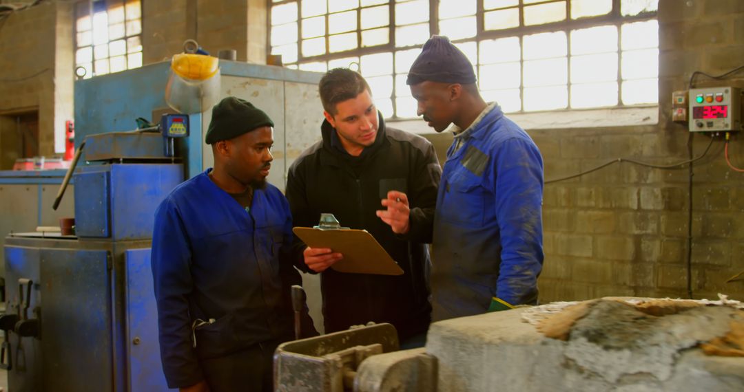 Manufacturing Team Discussing Process in Factory - Free Images, Stock Photos and Pictures on Pikwizard.com