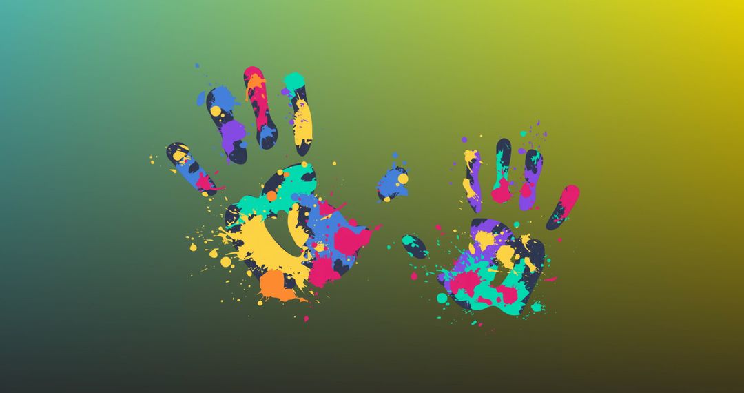 Colorful Handprints on Gradient Background Showcasing Creativity