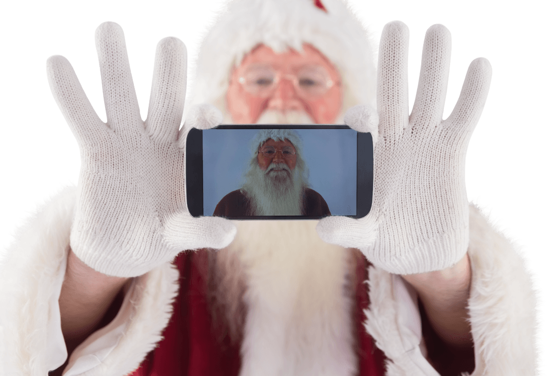 Transparent Santa Claus Recording Message with Smartphone
