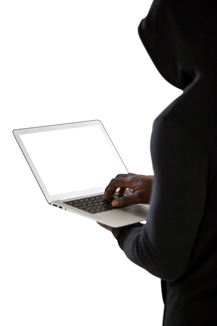 Transparent background side view of hacker using laptop - Download Free Stock Images Pikwizard.com