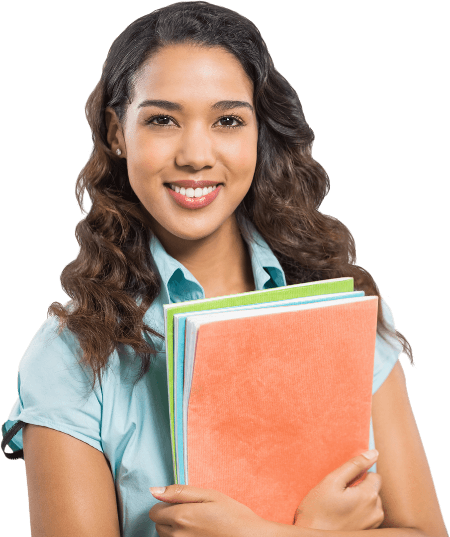 Smiling Businesswoman Holding Files on Transparent Background