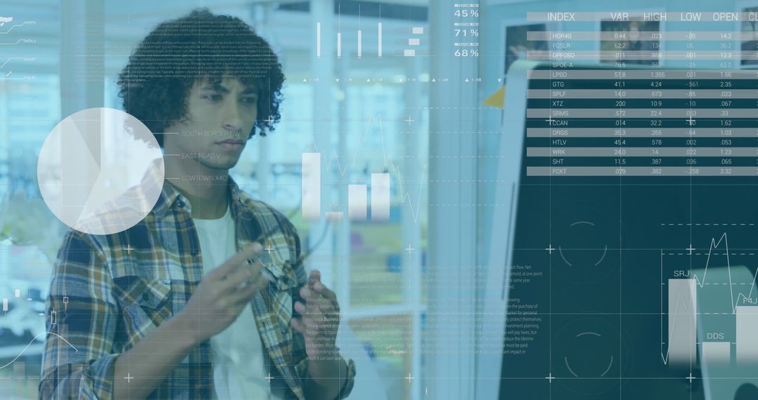 Young Professional Analyzing Data in Virtual Interface Office