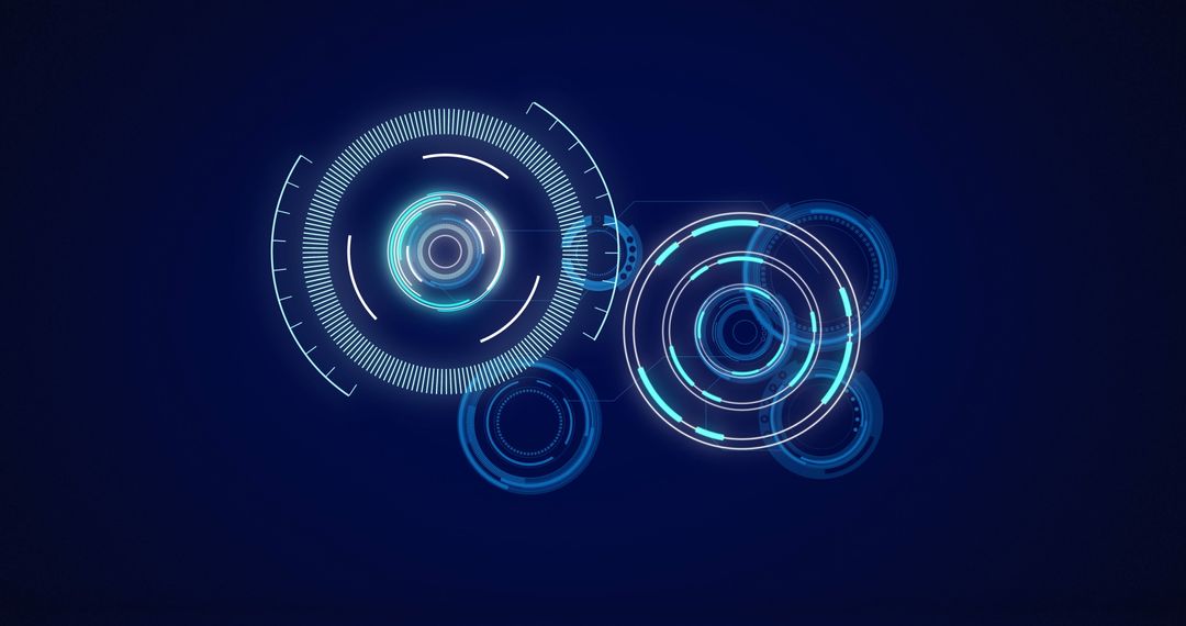 Futuristic Digital Interface with Glowing Blue Scopes on Dark Background