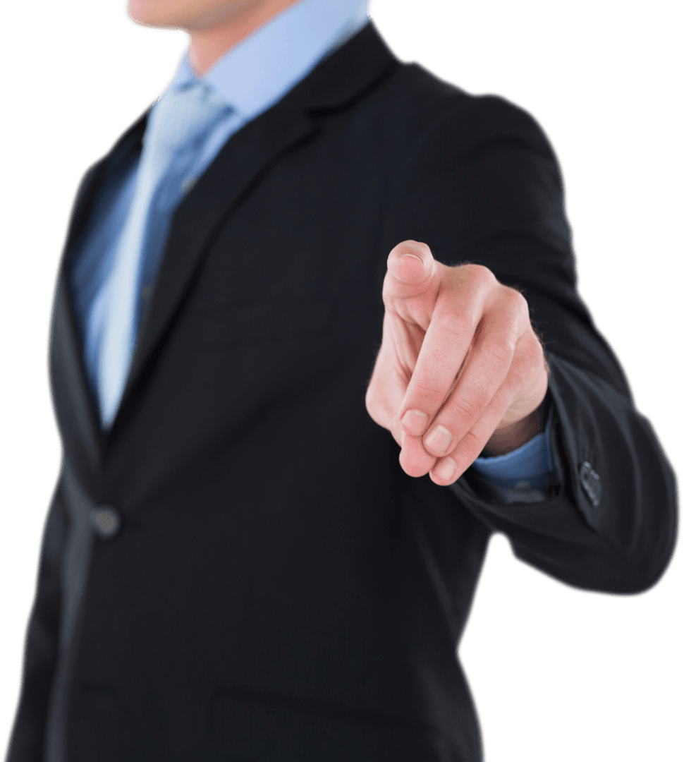 Businessman in Suit Pointing at Transparent Interface