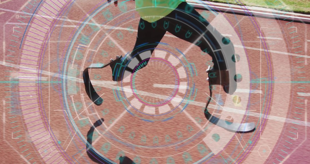 Adaptive Athlete Running with Futuristic Data Overlay