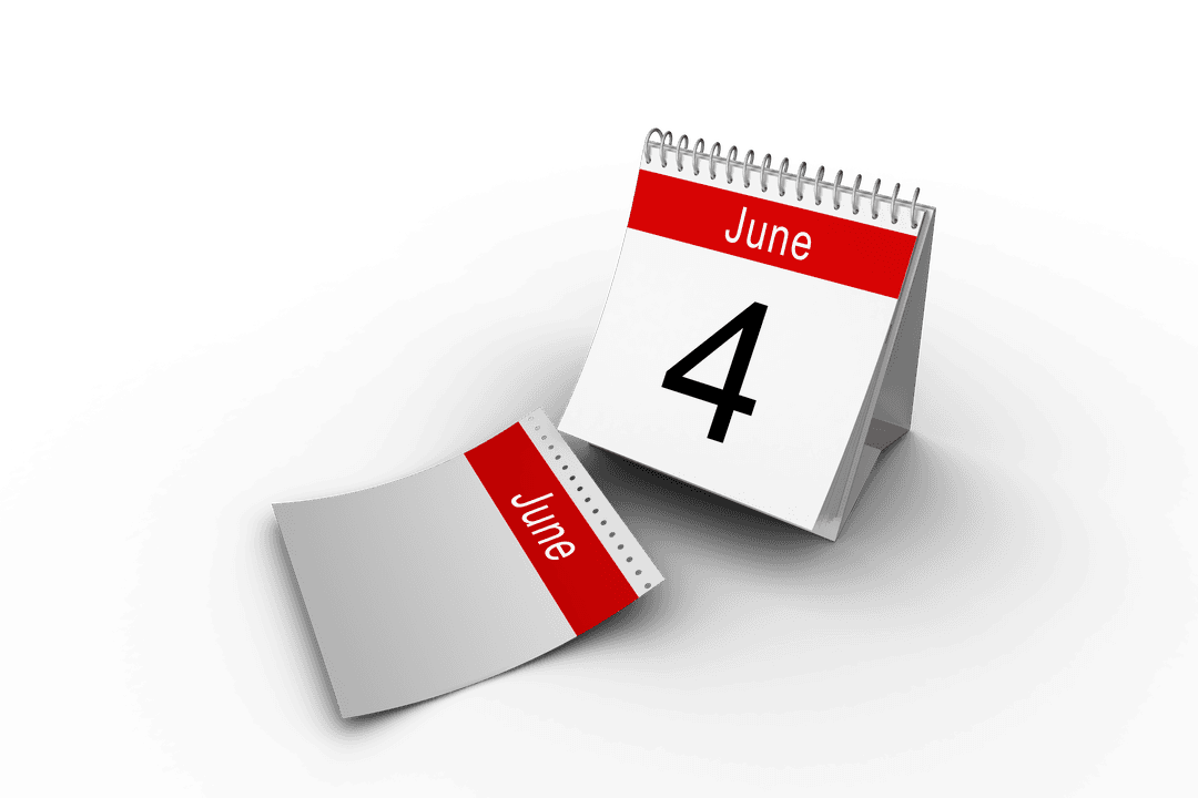 Isolated Desk Calendar Showing Transparent June 4th Date