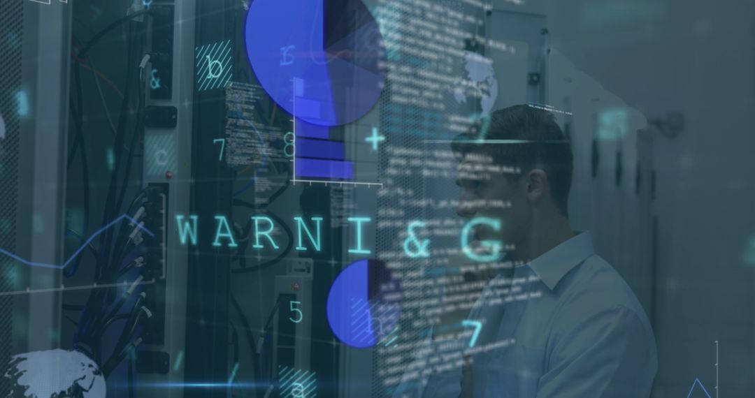 Data Specialist Analyzing Server Room Interfaces