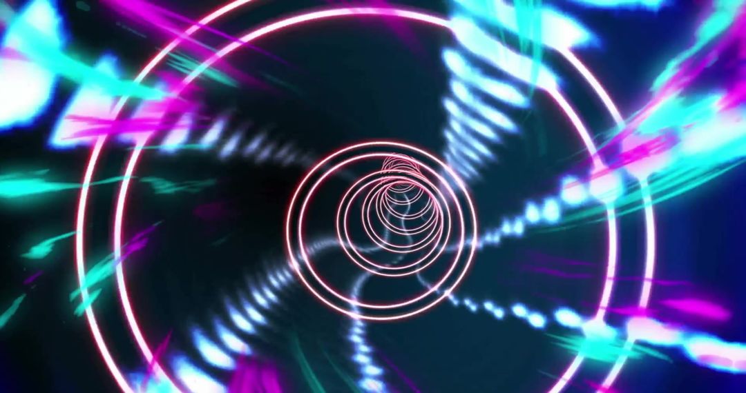 Vibrant Neon Light Tunnel with Abstract Movement