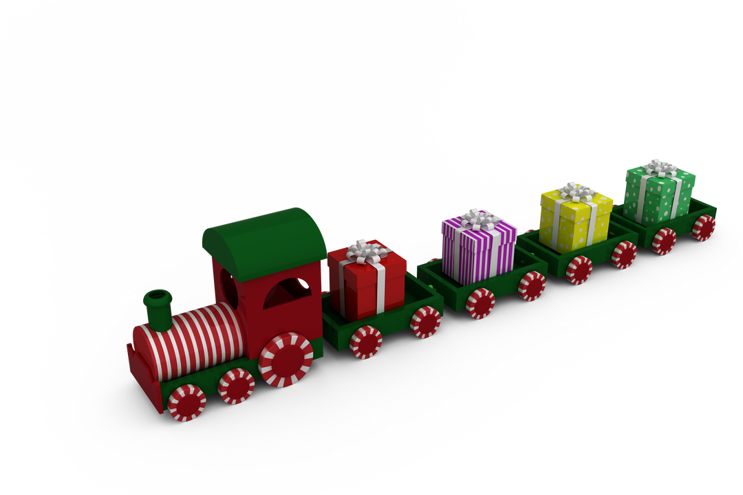 Colorful toy train with Christmas gifts on transparent background - Download Free Stock Images Pikwizard.com