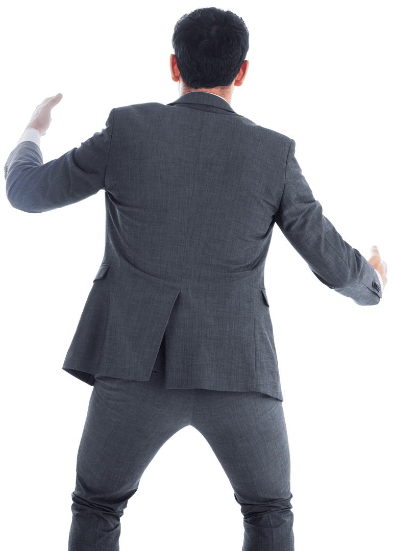 Back View of Businessman Holding on Transparent Background