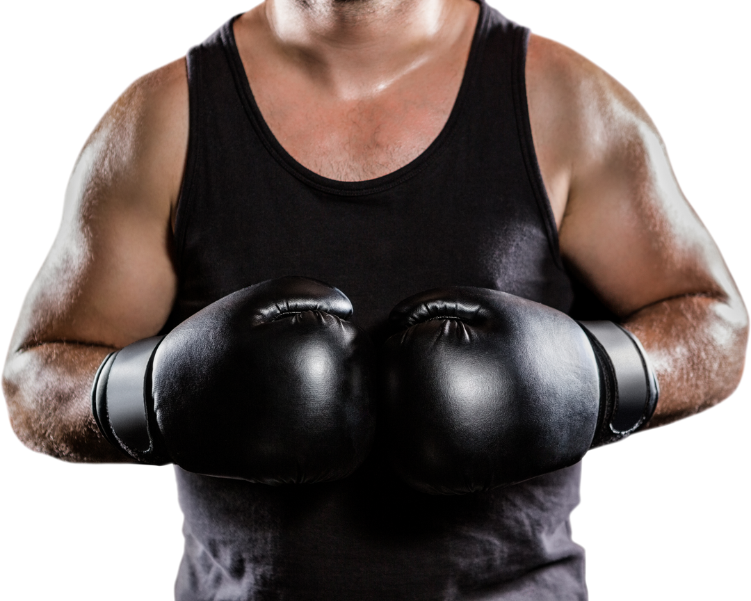 Midsection of Muscular Boxer Facing Forward with Gloves on Transparent Background - Download Free Stock Images Pikwizard.com