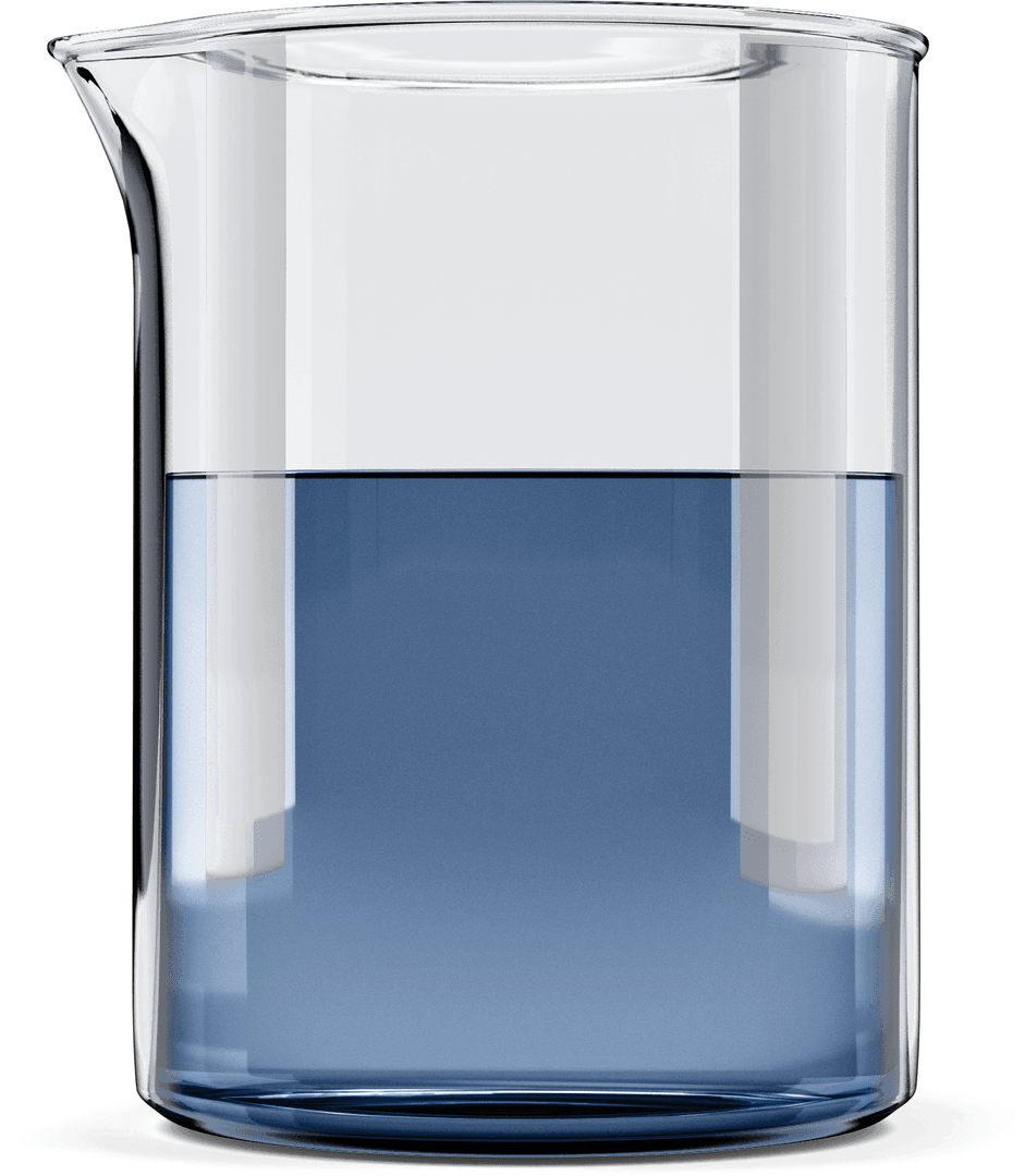 Transparent Beaker with Blue Chemical Solution Close-Up