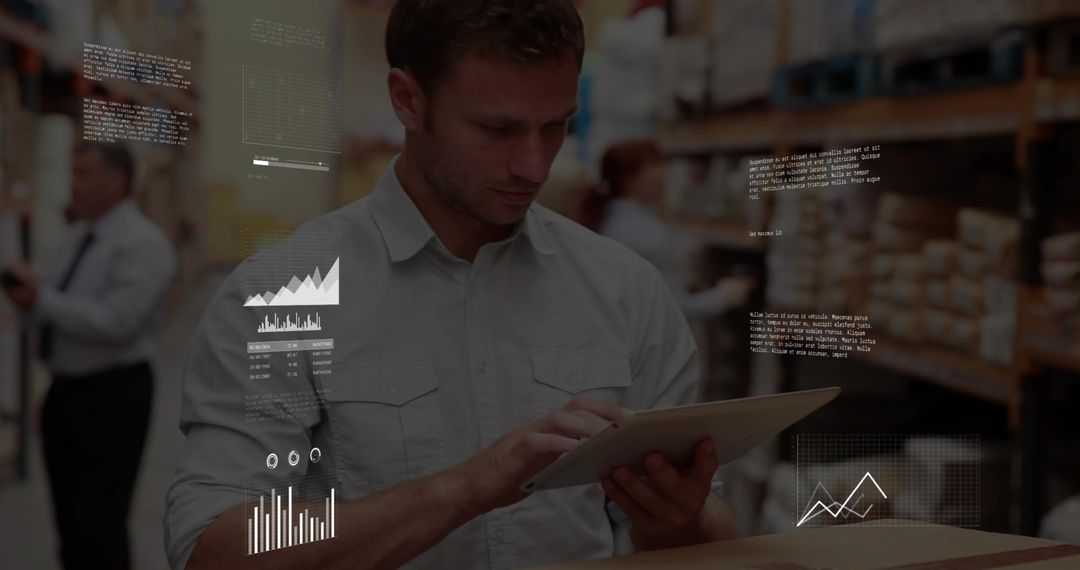 Warehouse Supervisor Using Tablet with Data Visualization