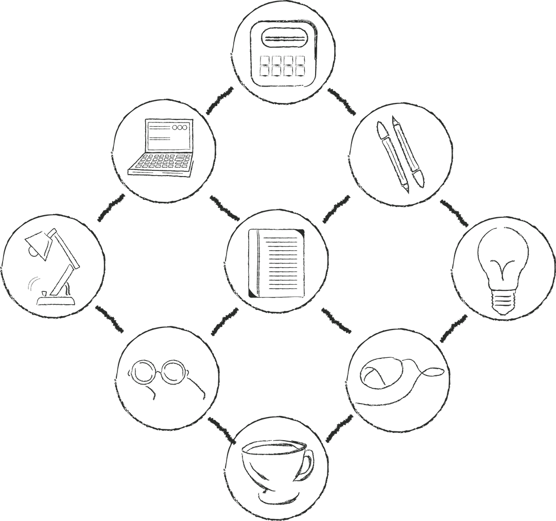 Transparent Digital Illustration of Office Work Symbols