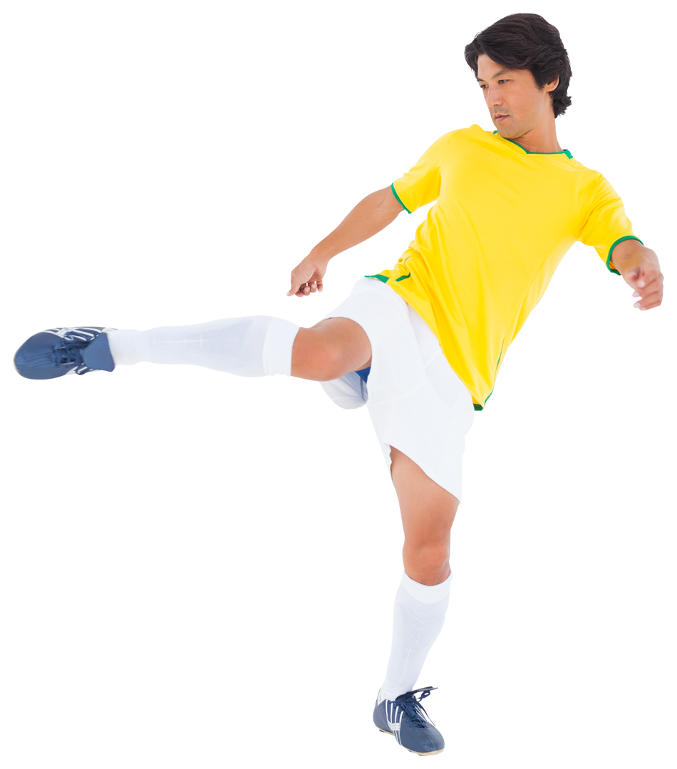 Football Player in Yellow Jersey Kicking Ball - Transparent Background - Download Free Stock Images Pikwizard.com