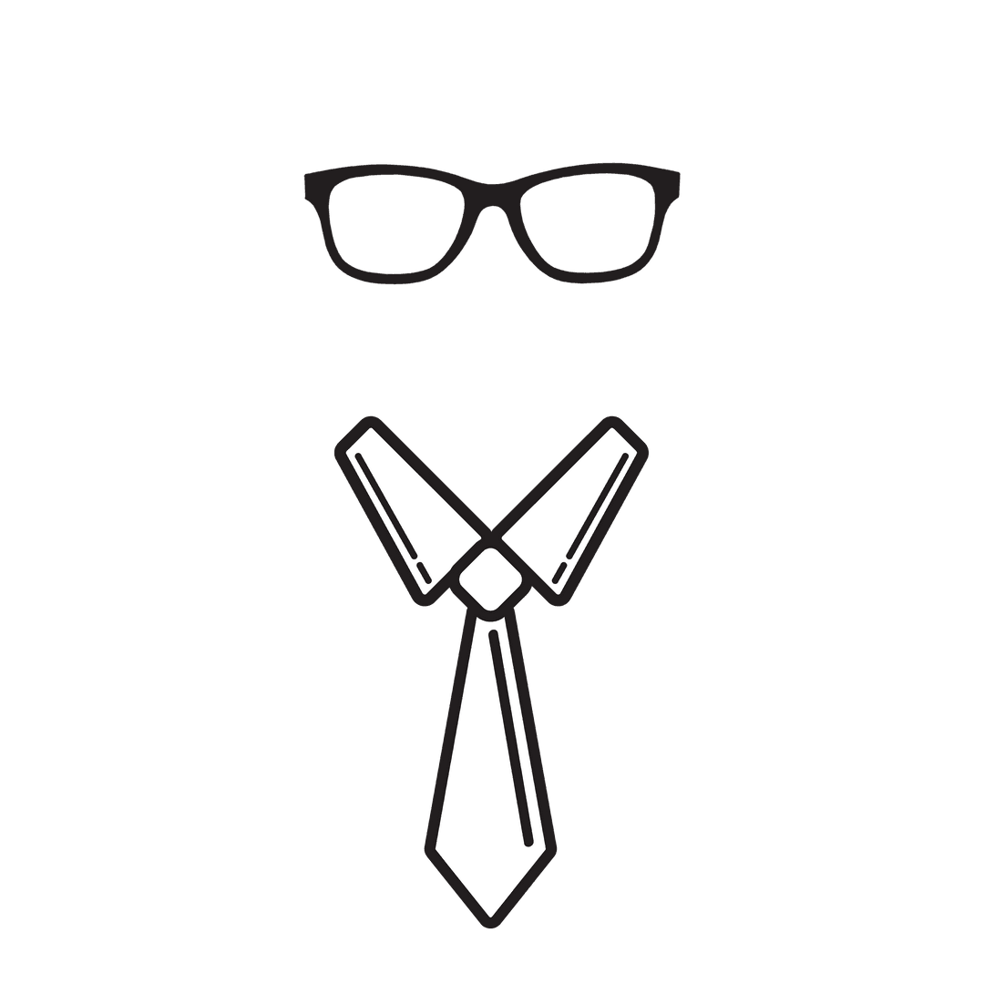 Stylish Tie and Glasses Outline on Transparent Background