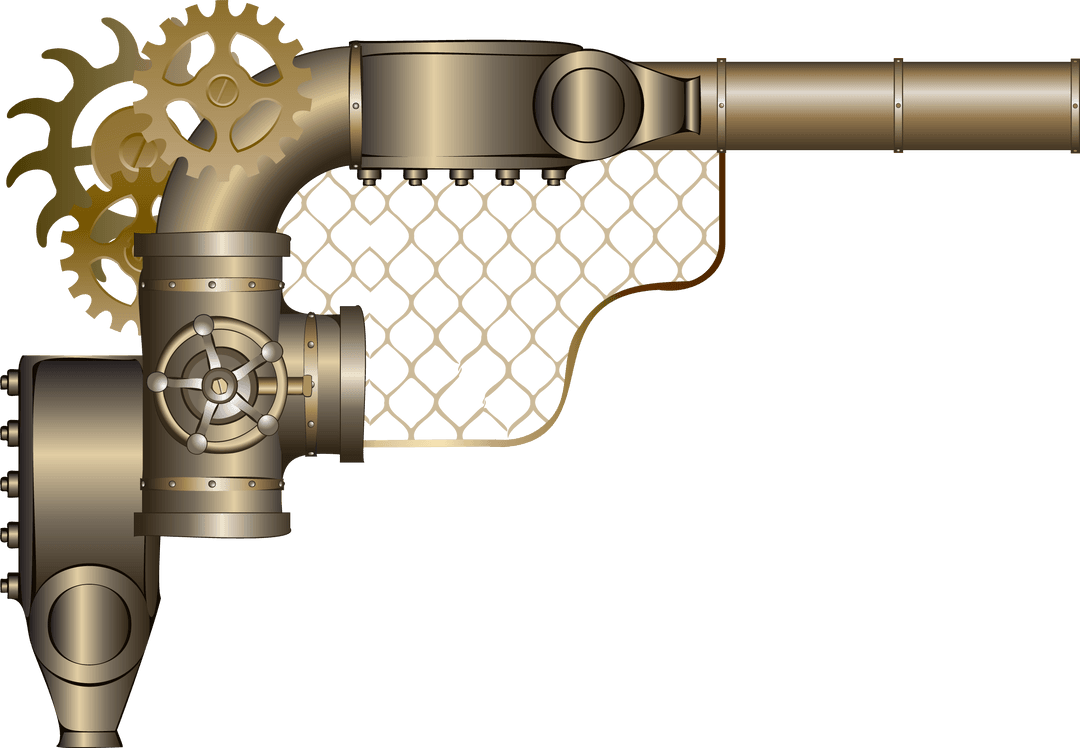 Steampunk Riveted Pipes and Gears Linear Design with Transparent Background