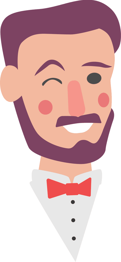 Cartoon Bearded Bust with Red Bow Tie on Transparent Background
