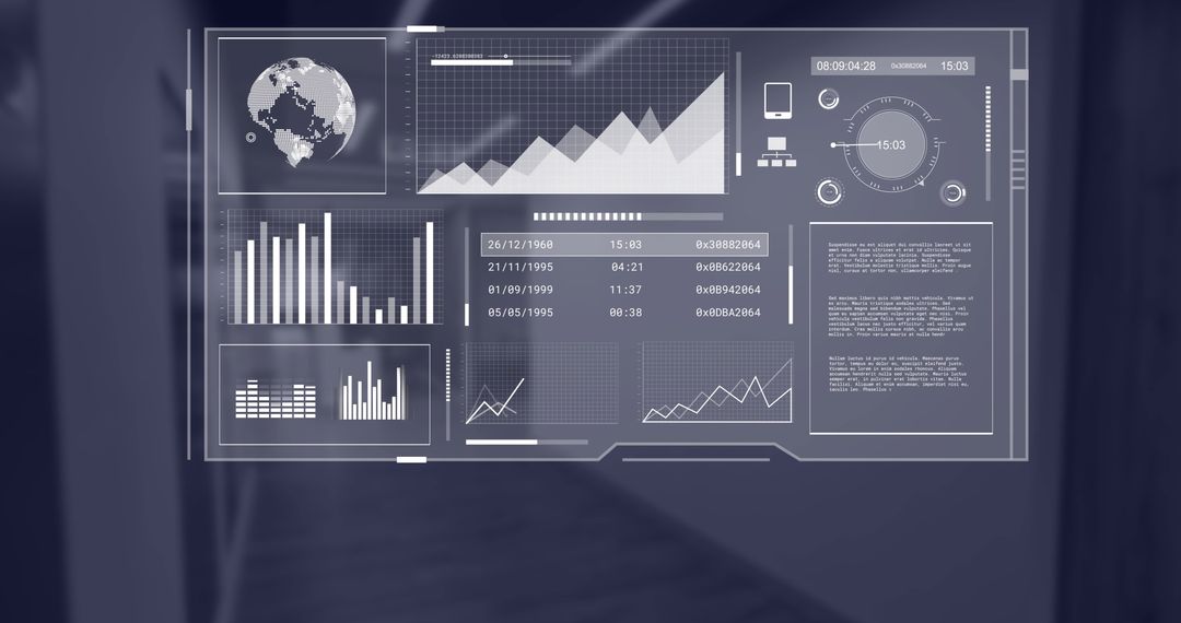 Futuristic Digital Analytics Interface in Modern Office Hallway