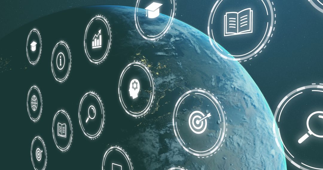 Digital Interface Icons Hovering Above Earth Globe