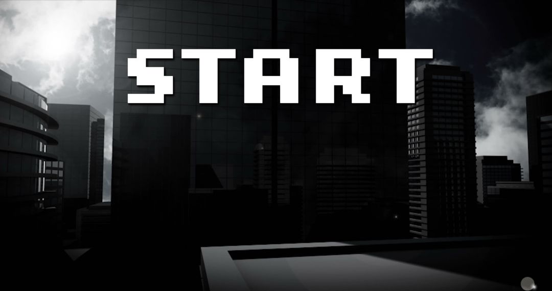 Futuristic Start Text Over Dark Cityscape Silhouette
