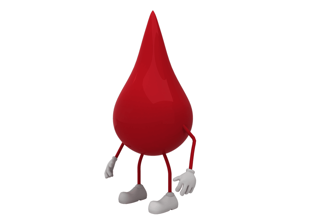 Red Drop with Arms and Legs on Transparent Background