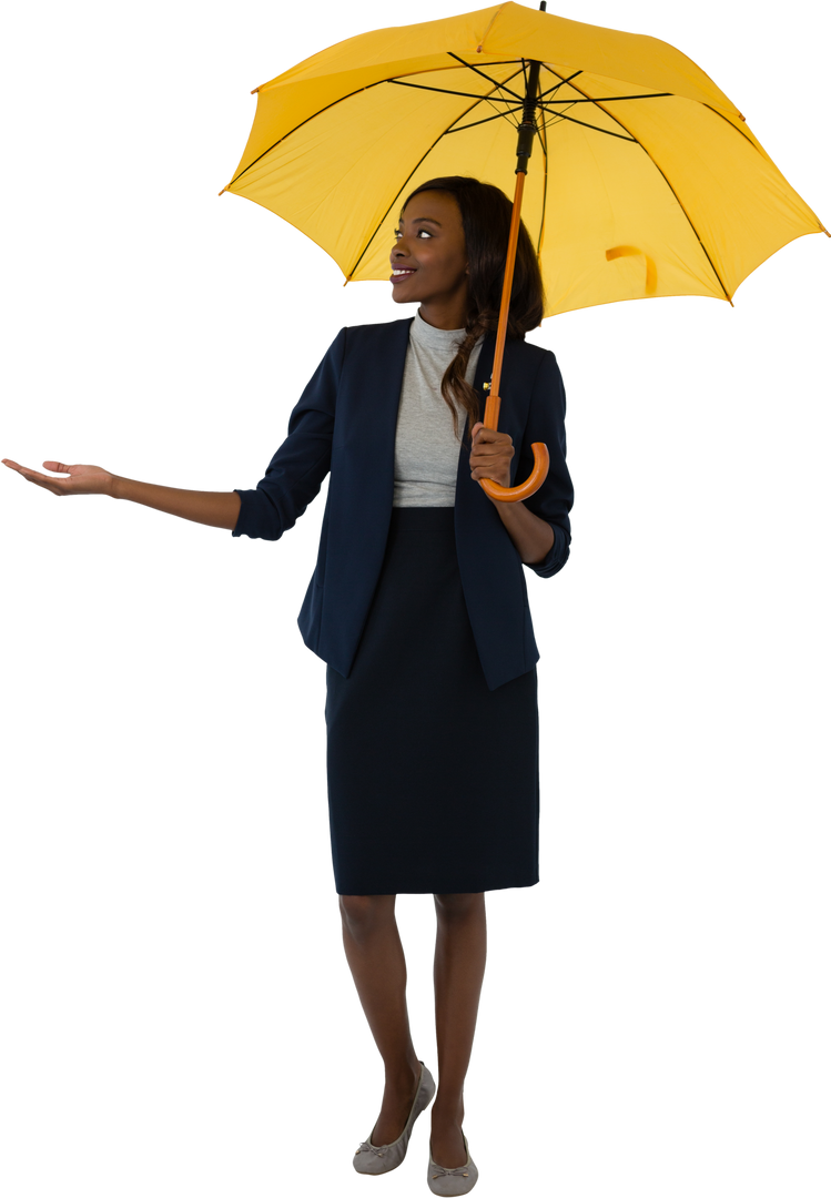 Smiling businesswoman holding yellow transparent umbrella - Download Free Stock Images Pikwizard.com