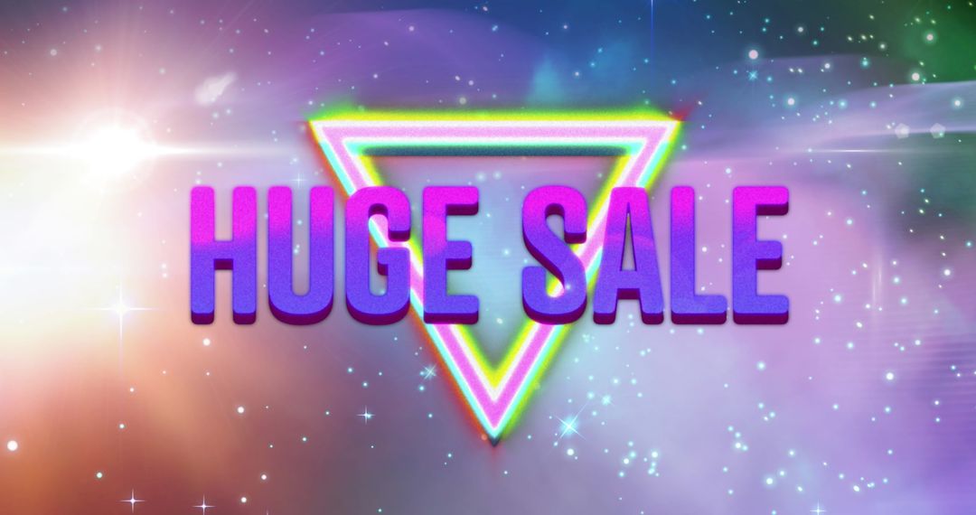 Retro Neon Huge Sale Advertisement with Glowing Effects
