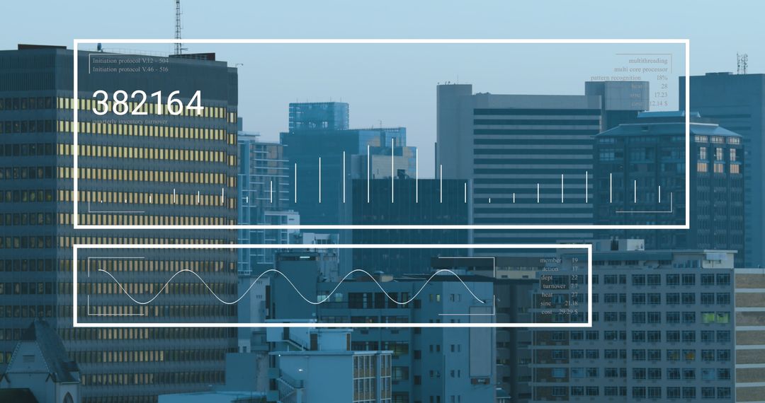 Modern Cityscape with Futuristic Data Overlay