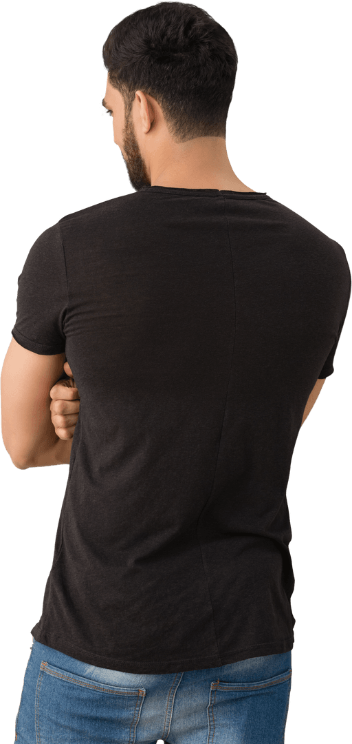 Rear View Transparent Background: Man in Casual Black T-shirt