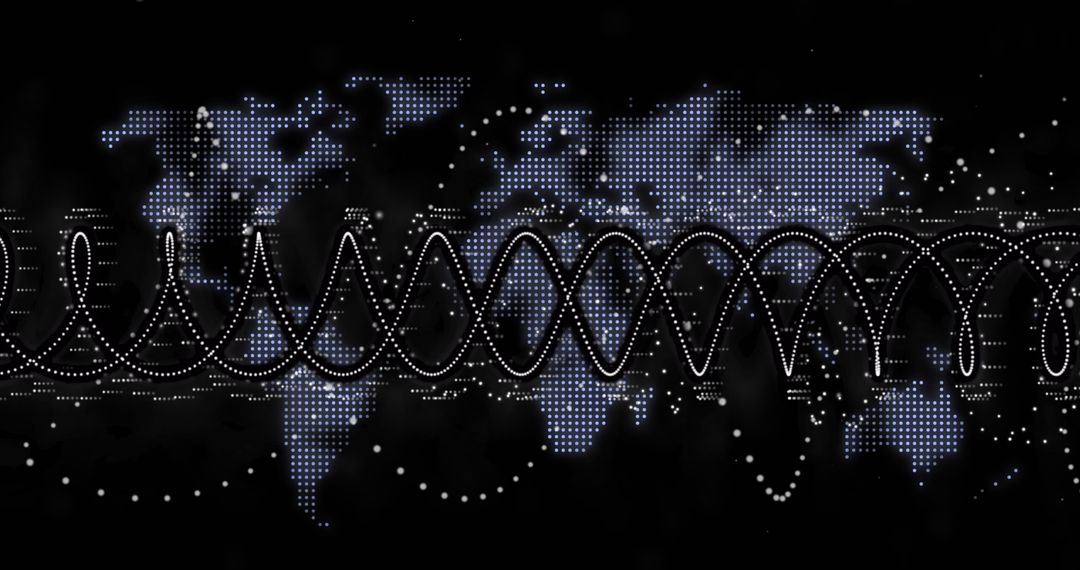 Spinning DNA Strand Over World Map with Data Visualization