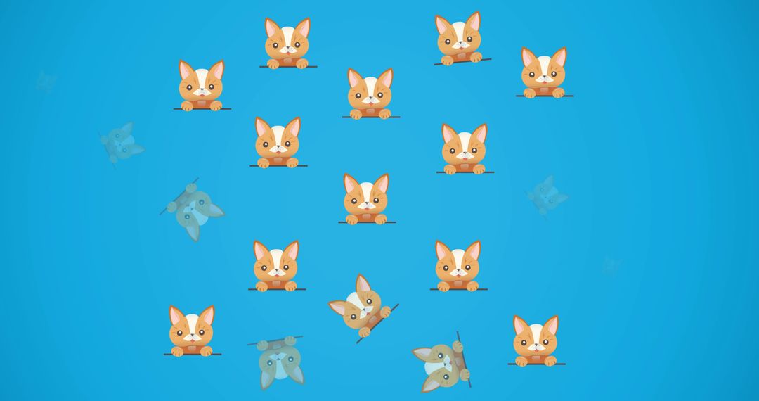 Cute Cat and Dog Pattern on Blue Background