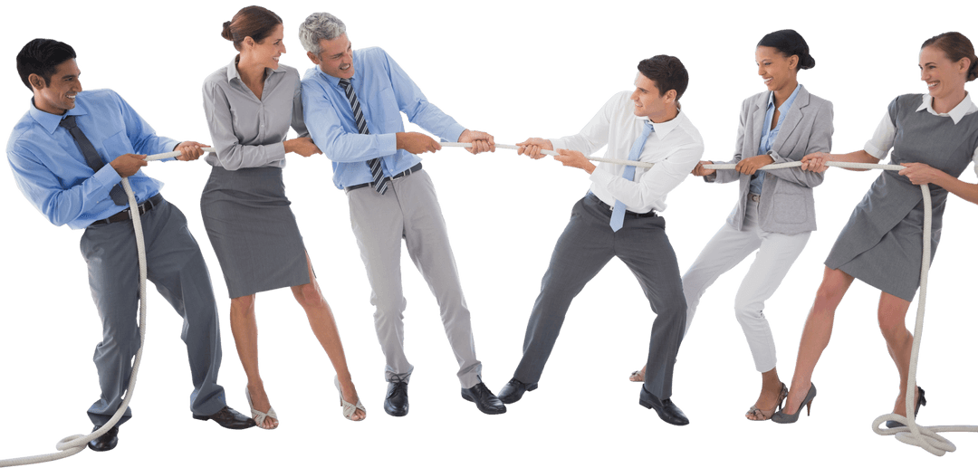 Business Team Engaged in Transparent Tug of War Activity