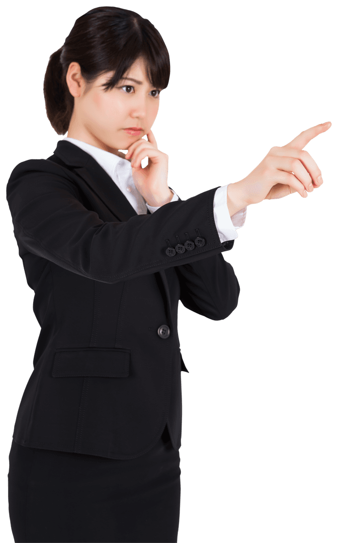 Asian Businesswoman in Suit Pointing on Transparent Background - Download Free Stock Images Pikwizard.com