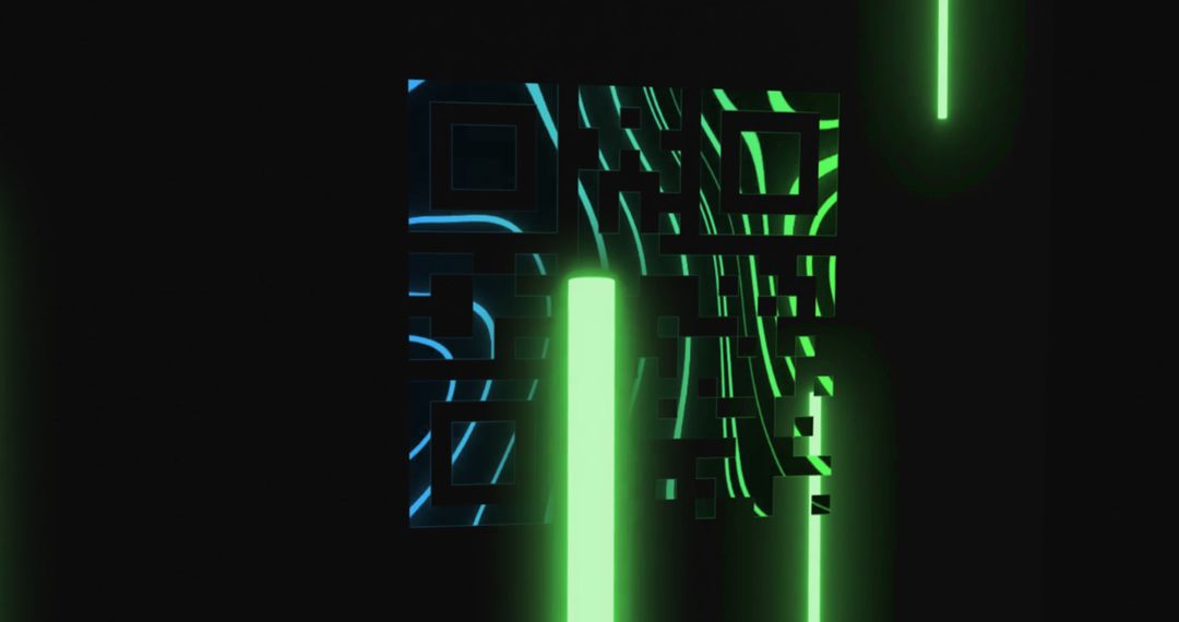Futuristic Glowing Green and Blue QR Code on Black