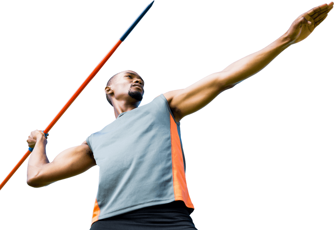 Athletic Javelin Thrower Poised to Throw on Transparent Background