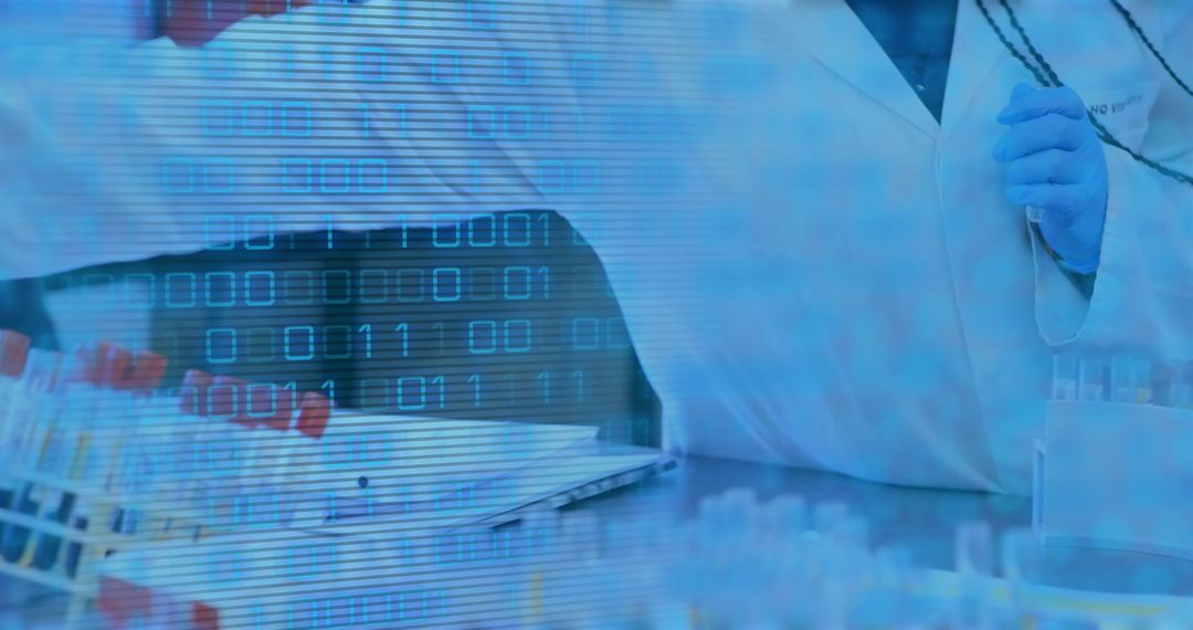 Digital Data Overlay on Doctor Working in Laboratory